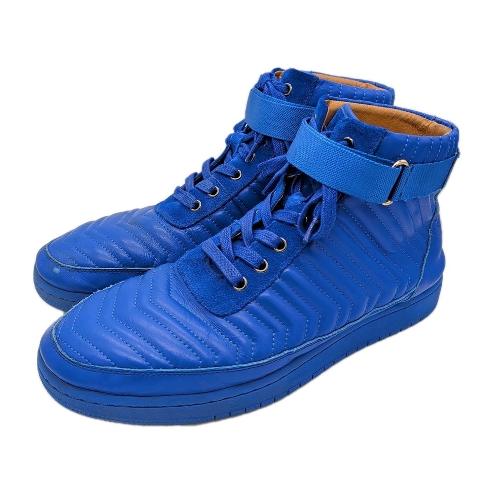 Marc Nolan "Yesler" Blue Leather Quilted Hook Loop Strap Hi Top Sneaker‎ Sz 11